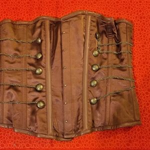 34 inch steampunk brown corset w brass buttons
